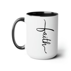 Accent Ceramic Coffee Mug 15oz - Faith Script Cross Black Illustration