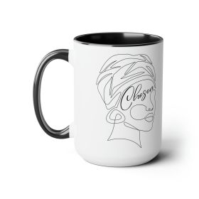 Accent Ceramic Coffee Mug 15oz - Say It Soul, "chosen" Black Woman Line Art, Self Worth Line Art