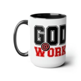 Accent Ceramic Coffee Mug 15oz - God @ Work Black And Red Print