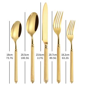 304 Stainless Steel Knife, Fork And Spoon Set (Option: Golden Five Piece Set)