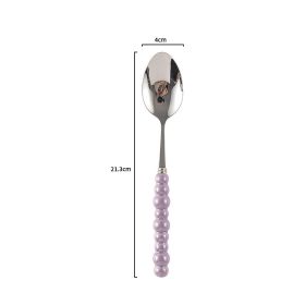 Ceramic Pearl Handle Knife Fork And Spoon Household Eating Soup Spoon Western Foodsteak Knife And Fork (Option: purple spoon)